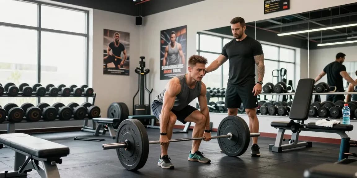 Dynamische Trainingsszene im Steroidshop, die professionelle Fitness-Techniken zeigt.