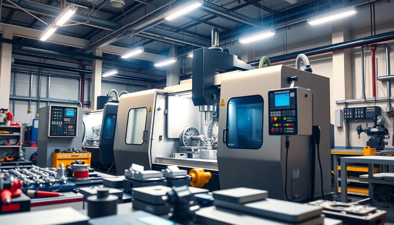5 achs cnc fräsen dienstleister zeigt ein modernes CNC-Bearbeitungszentrum in Aktion.