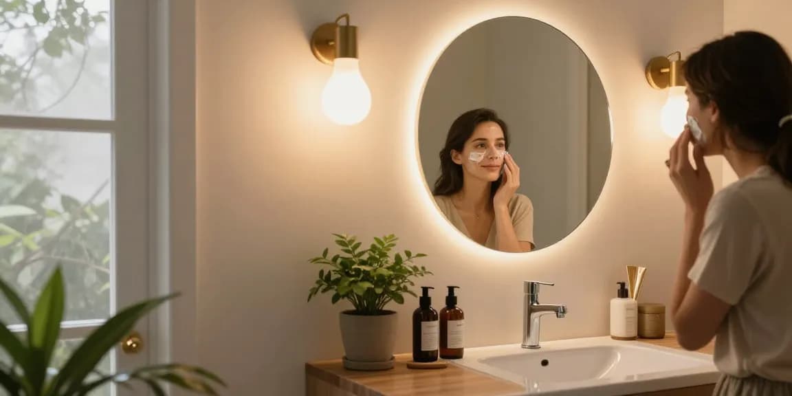 Wandleuchten Badezimmer beleuchten einen modernen Waschtisch mit warmem Licht und stilvollem Dekor.
