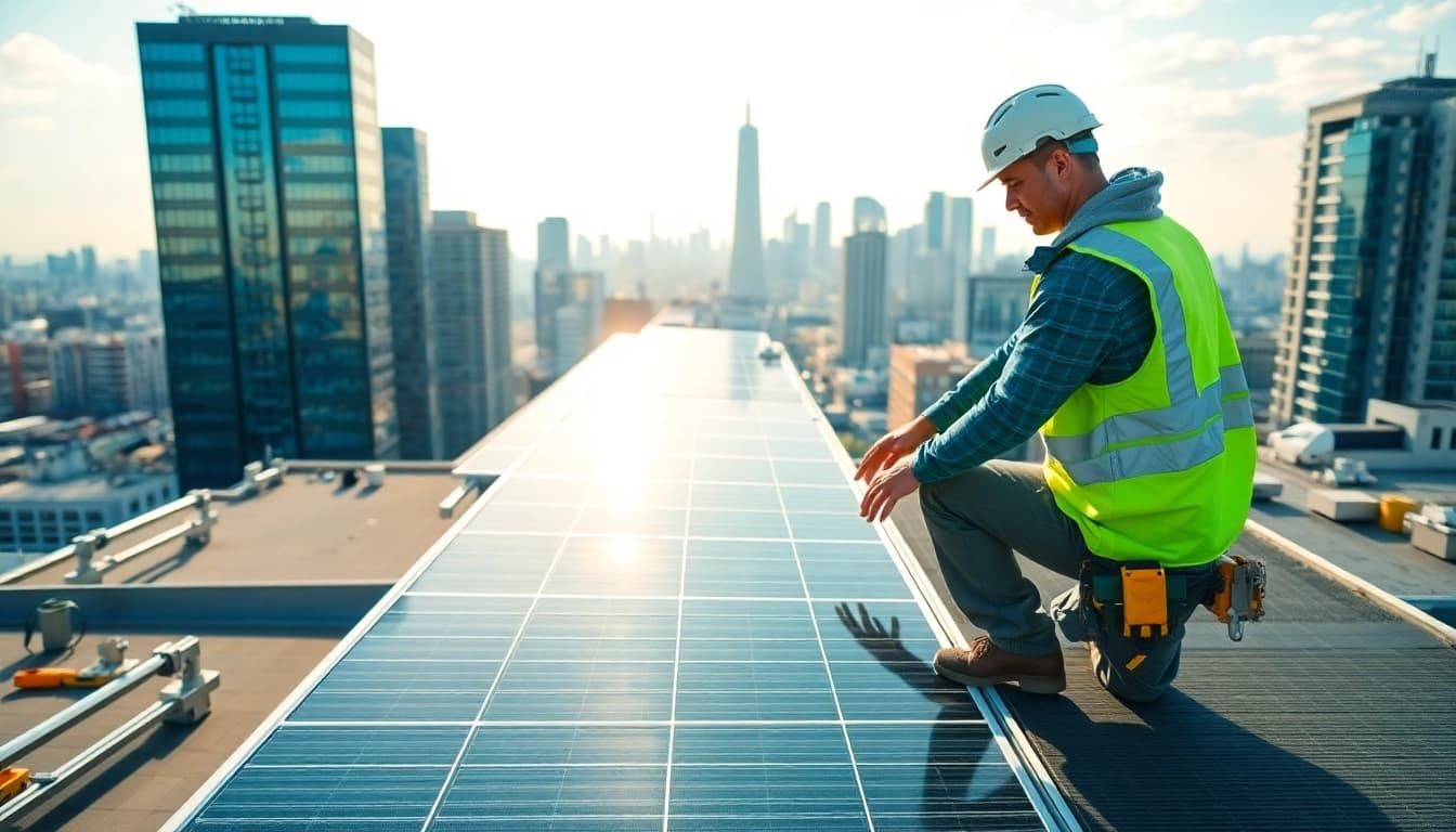 Installationsdienst für Solar Wien zeigt effiziente Solarenergie-Lösungen in urbaner Umgebung.