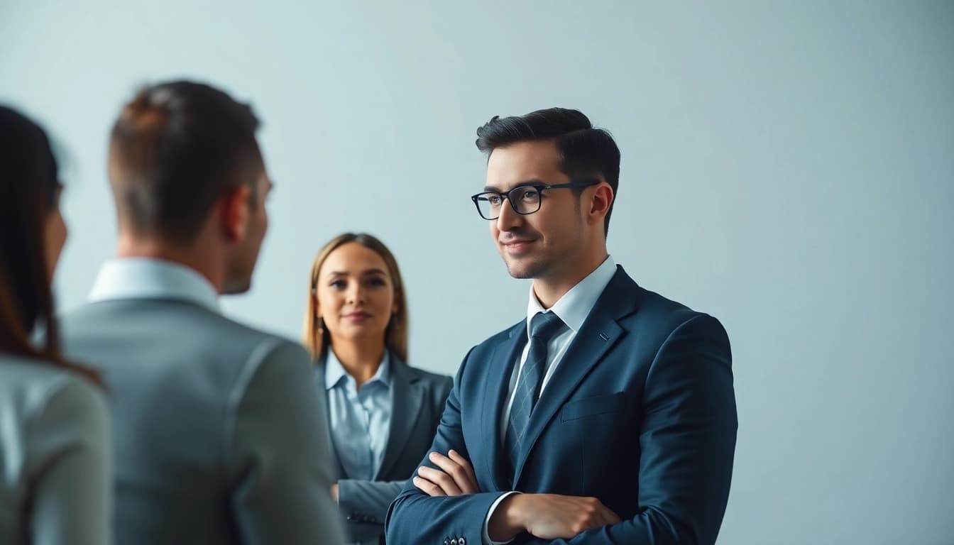 Headhunter engaging with potential candidates in a professional setting to find top talent.