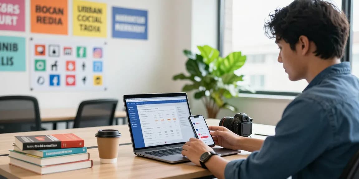 Facebook Views kaufen: Junge Marketingspezialistin analysiert Social Media Statistiken in modernem Büro.
