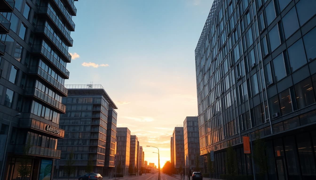 Fotorealistische 3D-Visualisierung architektur visualisierung moderner Gebäude in städtischer Umgebung.
