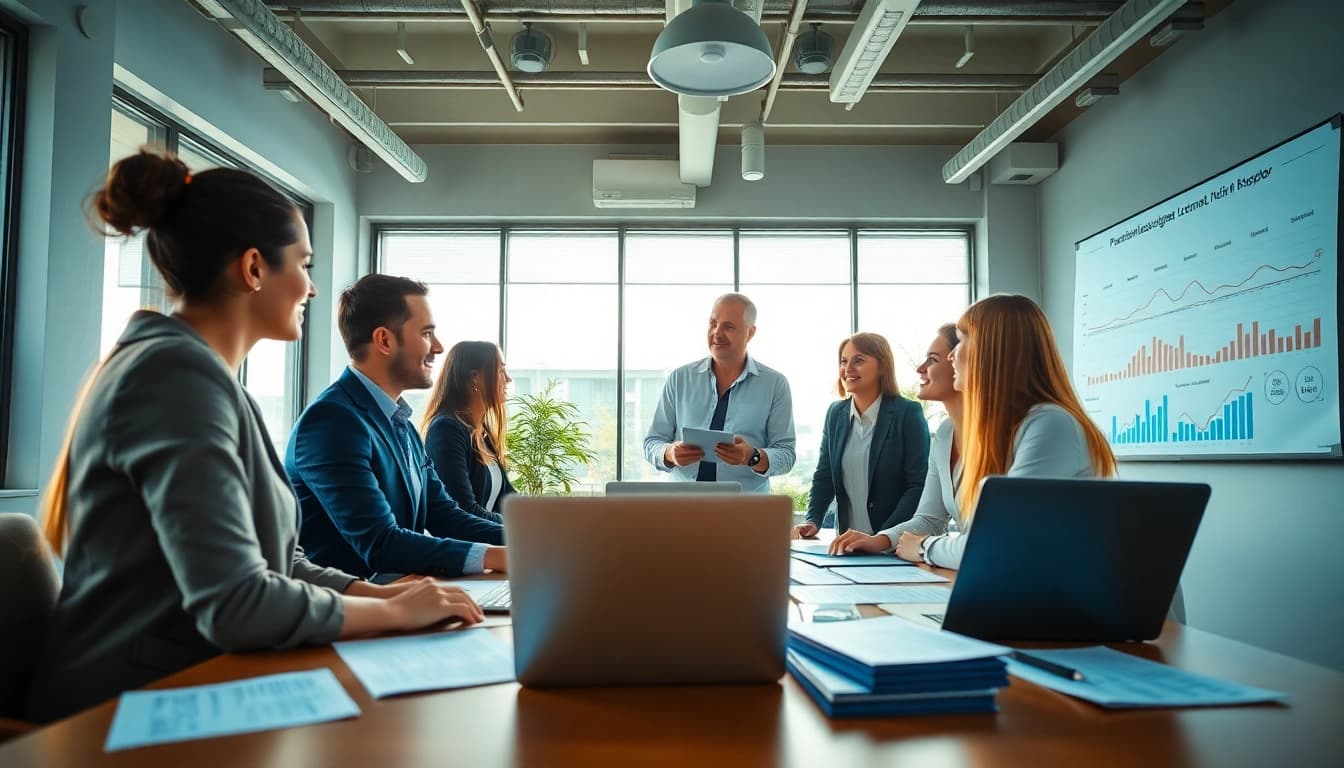 Ansprechende Szene, die Personaldienstleister Vertrieb in Aktion zeigt, mit einem Recruiter und Kandidaten in einem modernen Büro.