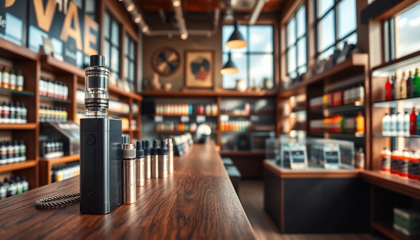 Al Fakher 30K im Vordergrund eines stilvollen Vape-Shops, umgeben von bunten Vape-Produkten.