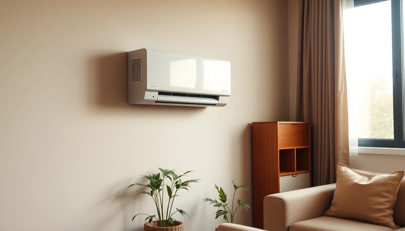 Efficient Klimaanlagen kaufen for a stylish living room with natural light and greenery.