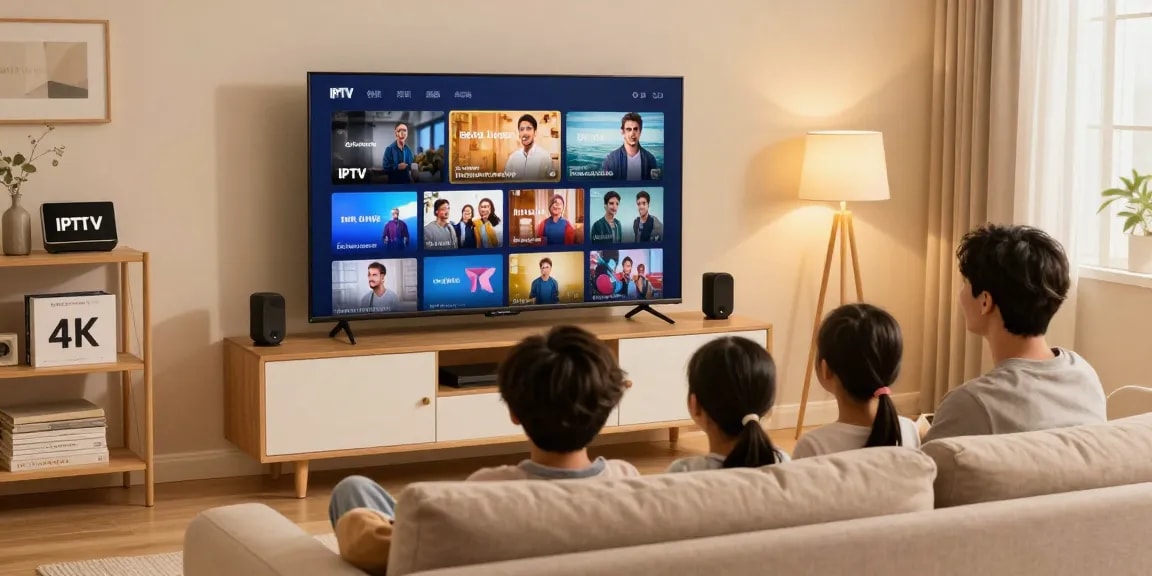 IPTV test setup with trusted provider in a cozy living room, showcasing local service.