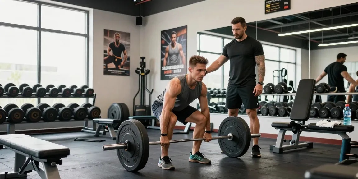 Dynamische Trainingsszene im Steroidshop, die professionelle Fitness-Techniken zeigt.