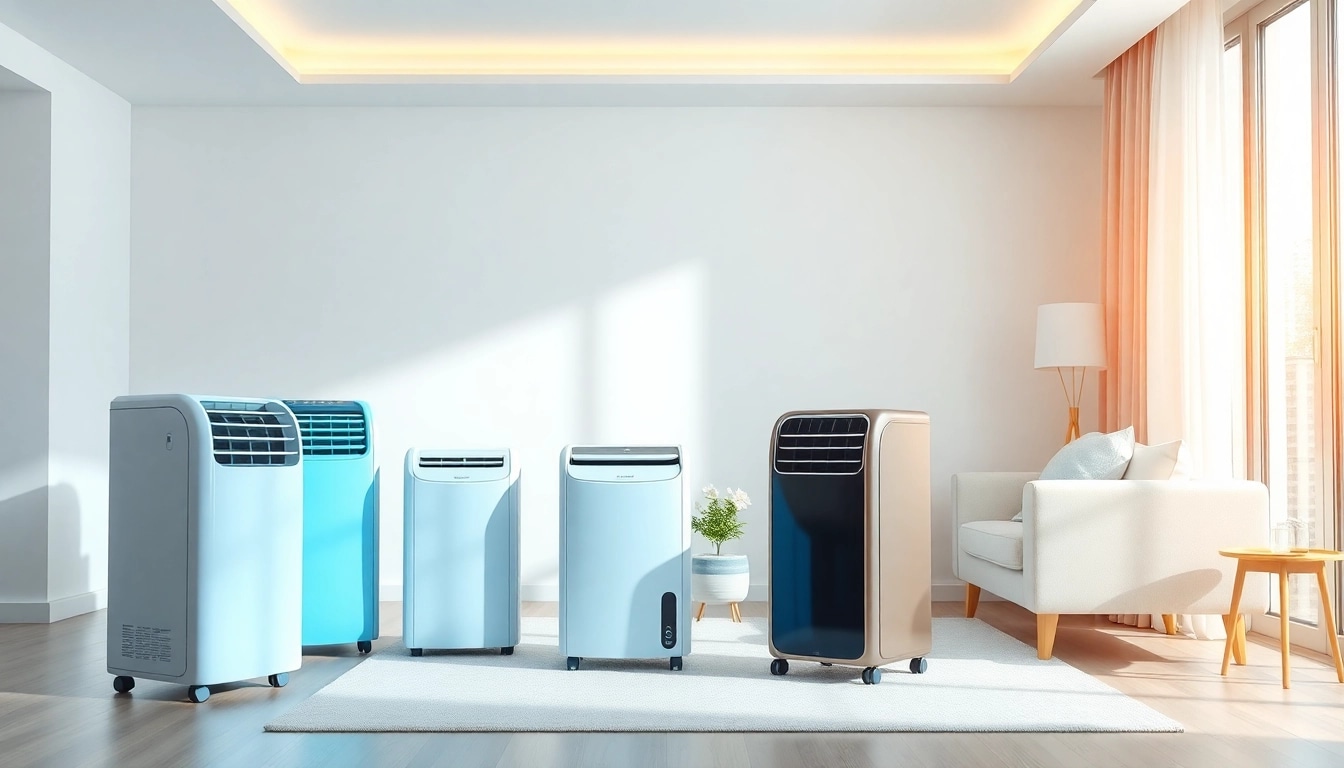Klima kaufen: Stylish portable air conditioning units in a modern living room, enhancing comfort and relaxation.