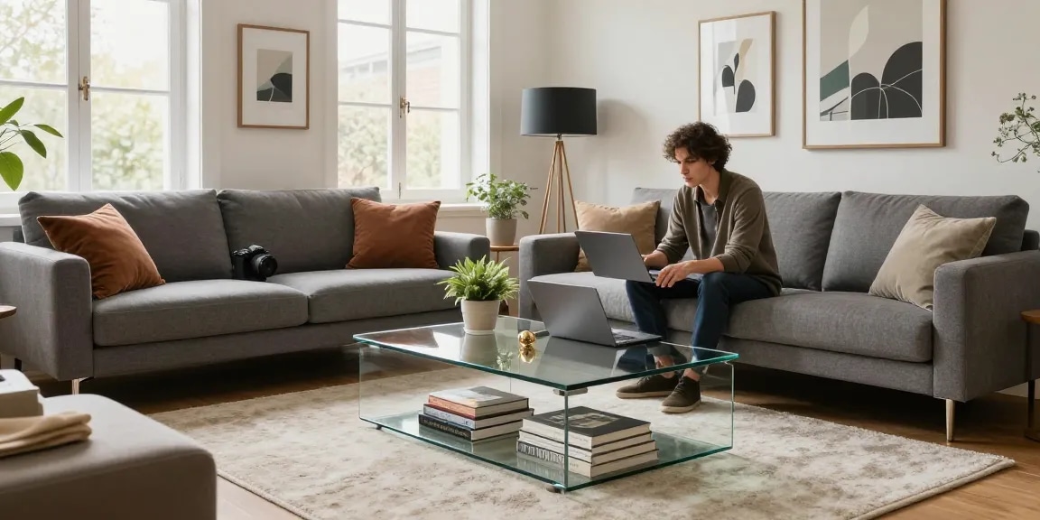 Stilvolles Wohnzimmer mit modernen Möbeln, das die Leichtigkeit des Möbel Online Kaufens durch eine einladende Atmosphäre hervorhebt.