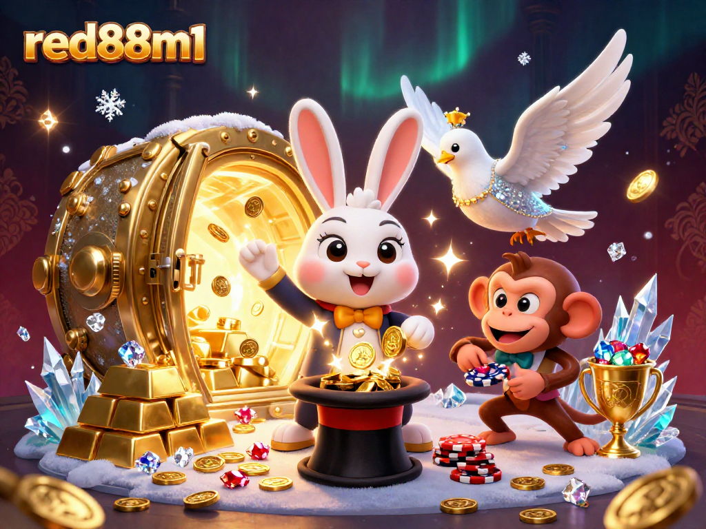 Experience luck and excitement at red88m1 with a magical scene of gold coins and casino fun.