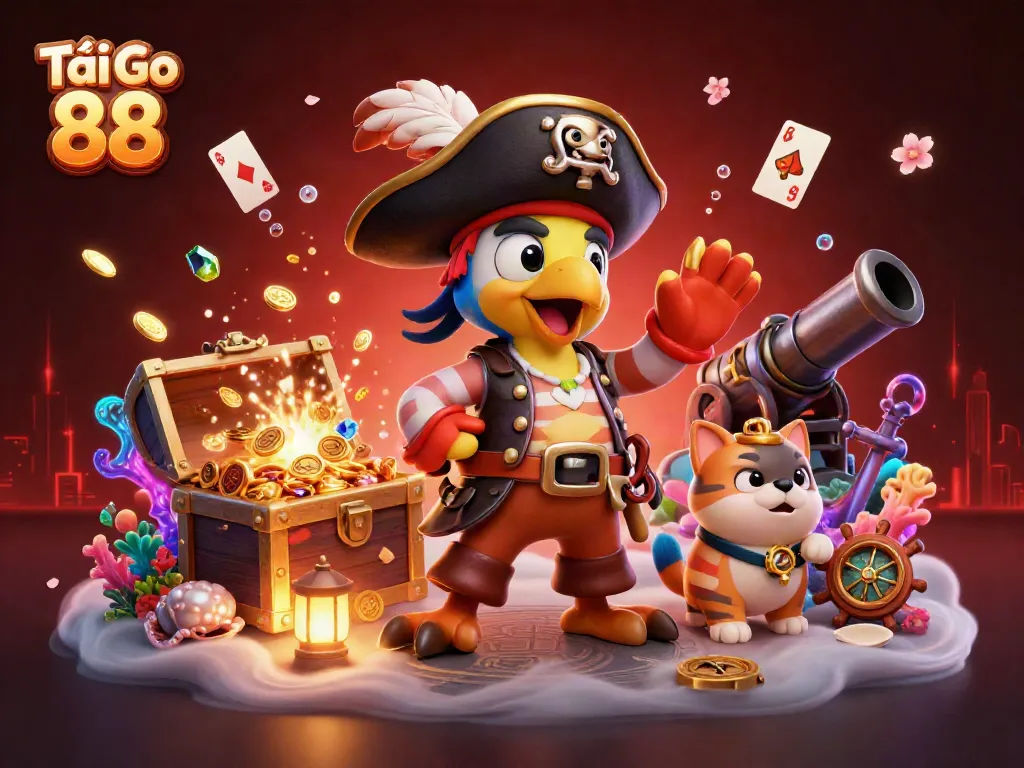 Engage in Tải Go 88 action with vibrant pirate-themed illustration showcasing characters and treasures.