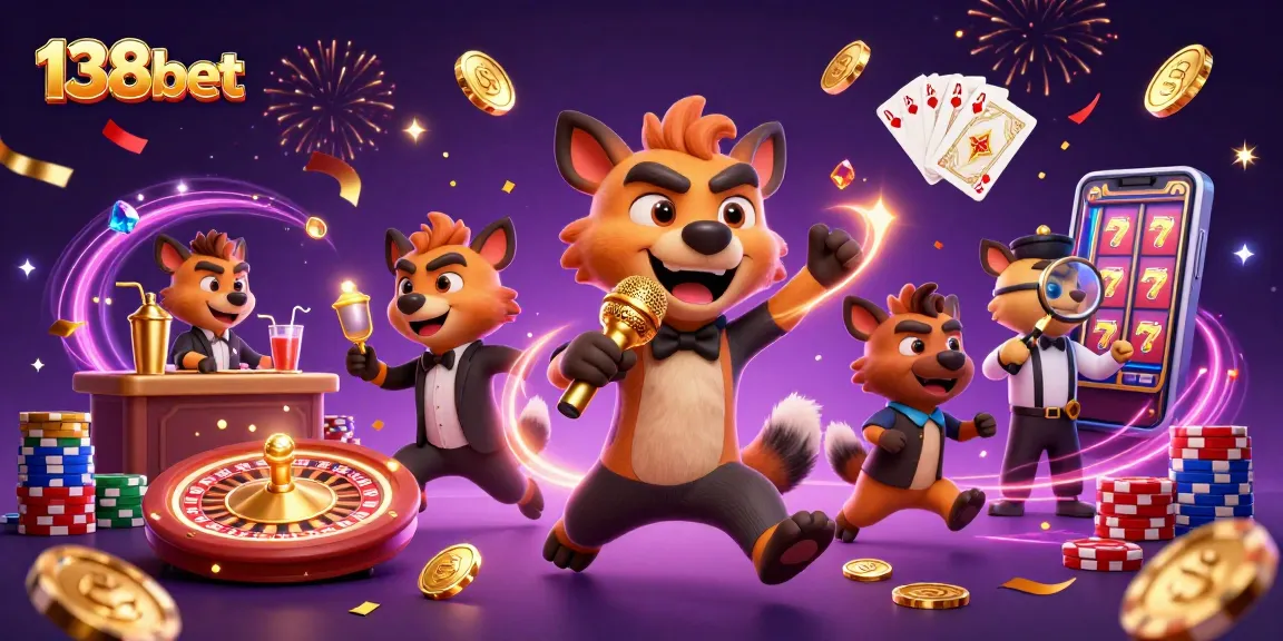 Experience the vibrant 138bet casino scene with hyenas celebrating and winning in style.