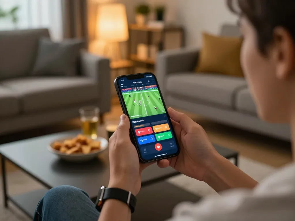 Placing live bets on a smartphone with 99win during an exciting sports match
