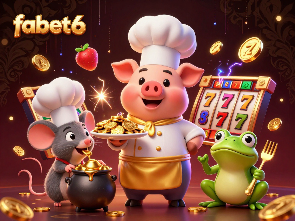 Experience the excitement of fabet6 with vibrant slot reels and engaging characters in a dynamic casino scene.