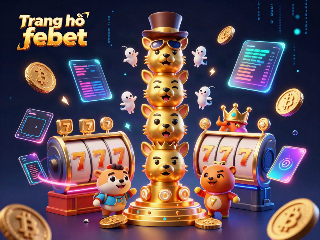 Experience thrilling action with Trang chủ febet illustrated through vibrant 3D casino elements and crypto symbols.