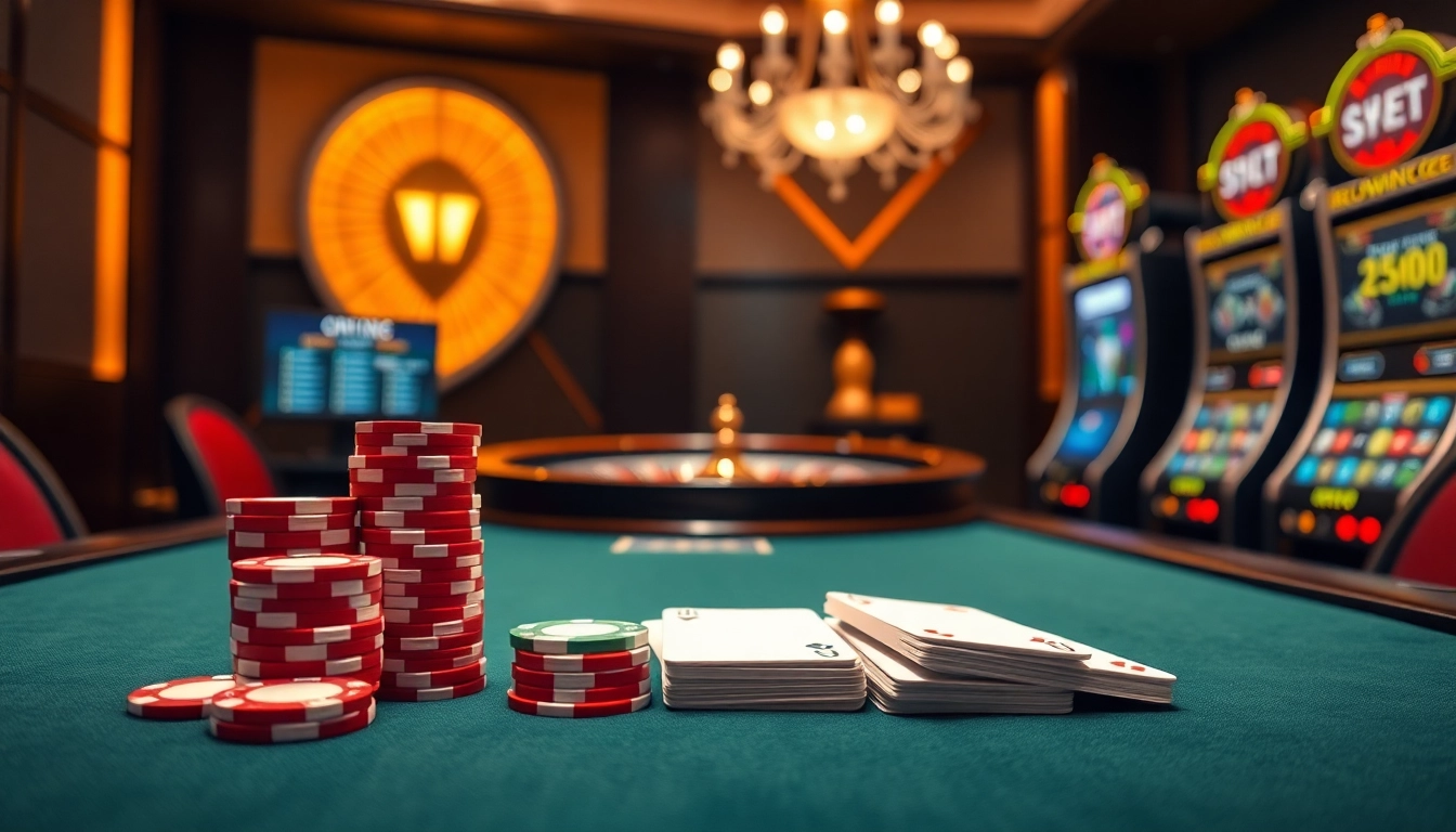 Experience high-stakes action at https://789winjj.com/ with colorful poker chips and casino tables.