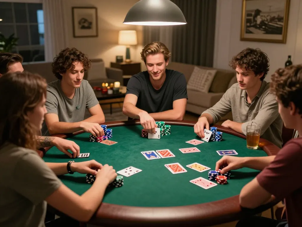 Players enjoying a thrilling Texas Hold'em game at home, showcasing mb668 strategy in action.