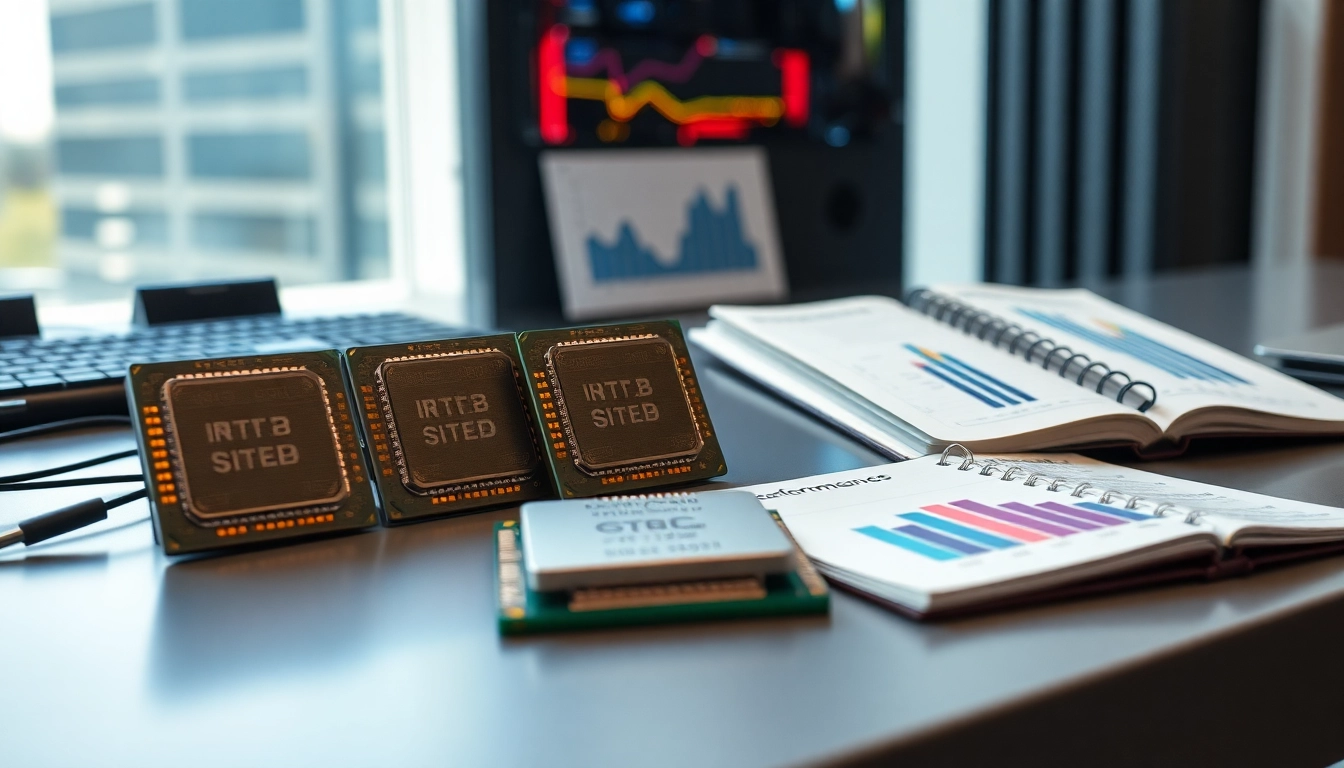 Prozessor Vergleich von verschiedenen CPUs auf einem modernen Arbeitstisch.