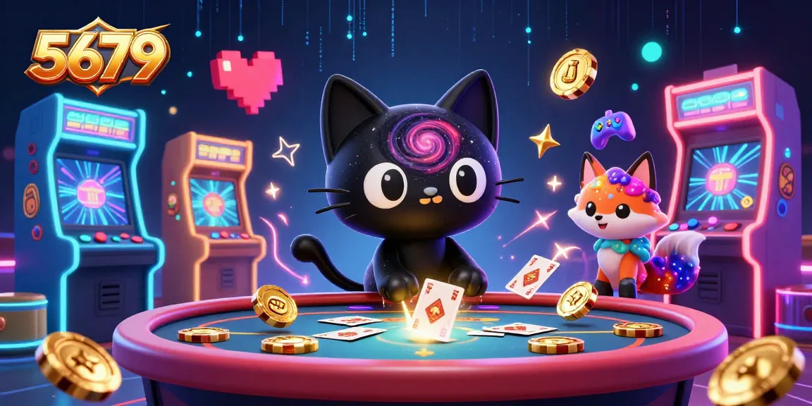 Engage with the 5679 cosmic casino featuring a black hole cat and colorful companions.