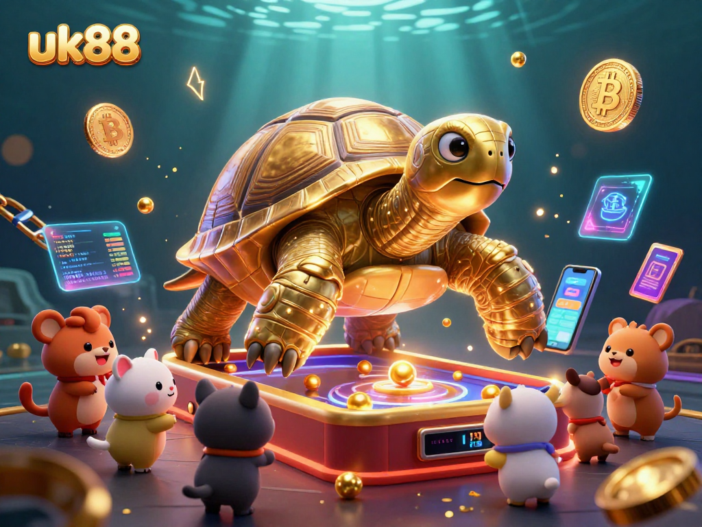 Engage with uk88's casino excitement featuring a colossal tortoise pinball machine and crypto elements!