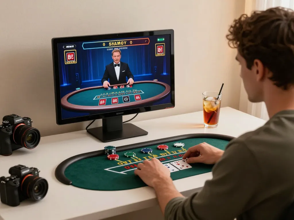 Miso 88 player enjoying an engaging blackjack game online with sleek modern setup and ambient lighting.