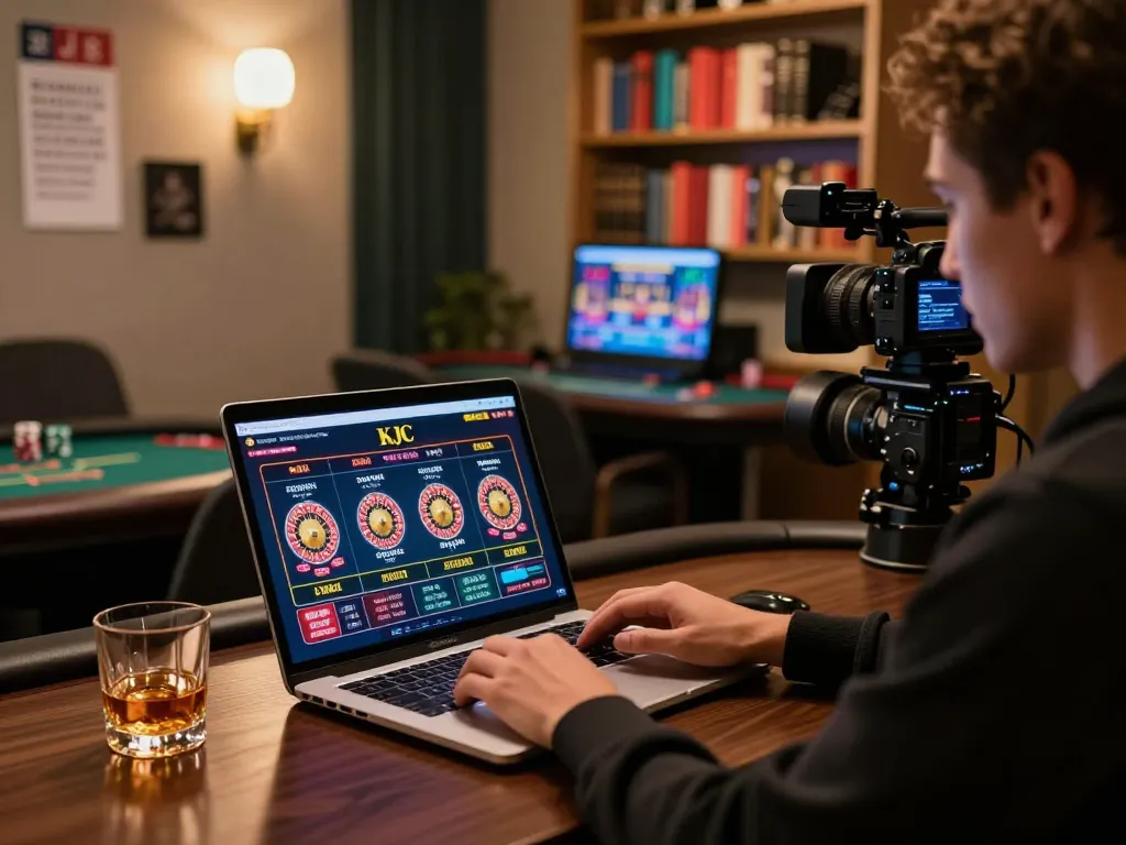 KJC online player enjoying a casino game with excitement during a home gaming session.