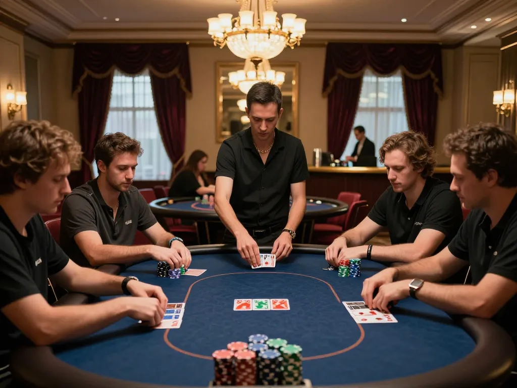 Engaging poker moment at Go88 with players strategizing their next moves in a luxurious gambling environment