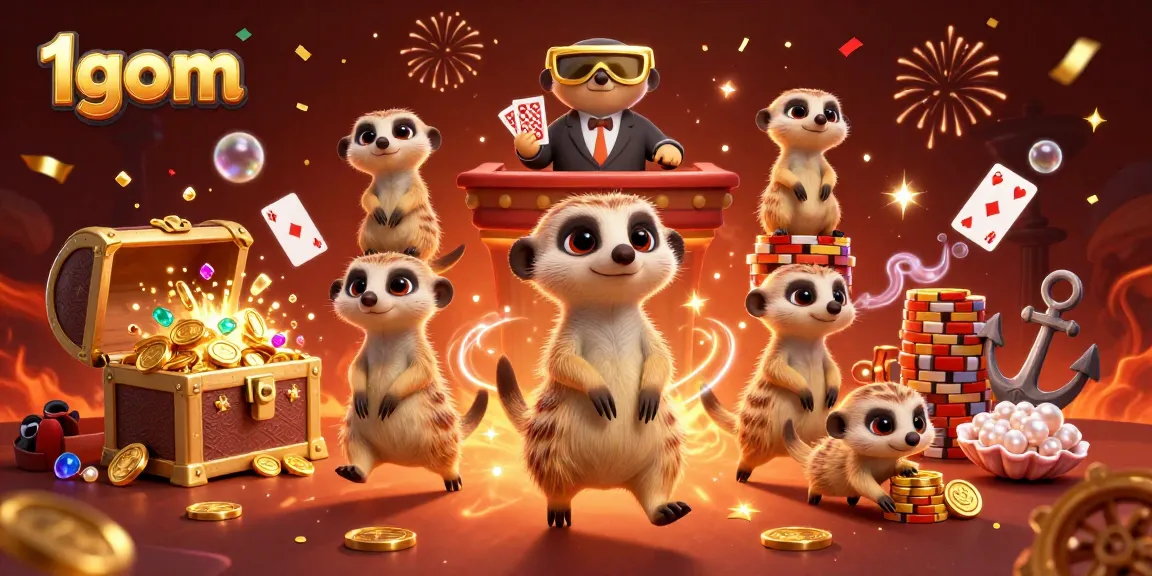 Engage in thrilling casino action with 1gom's lively meerkat characters running an operation filled with treasures.