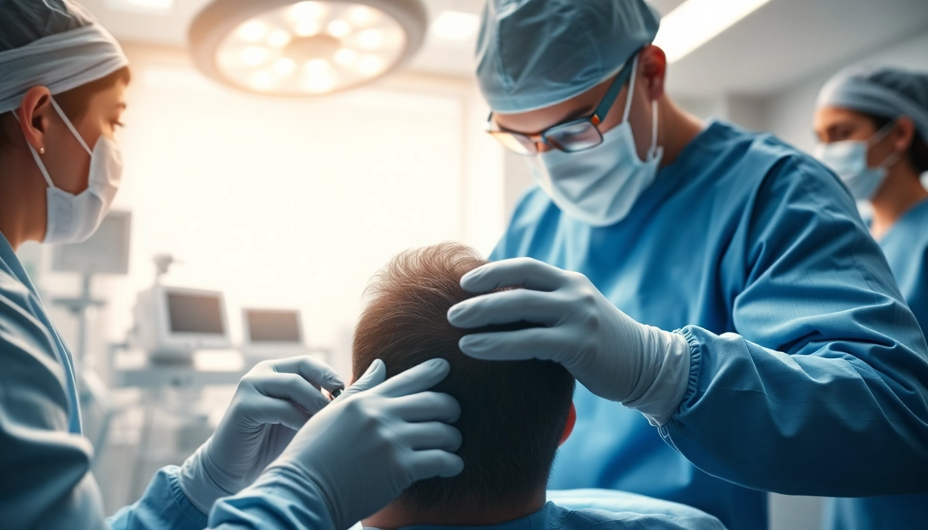 Haartransplantation Türkei: Facharzt führt eine Haartransplantation in einer modernen Klinik durch.