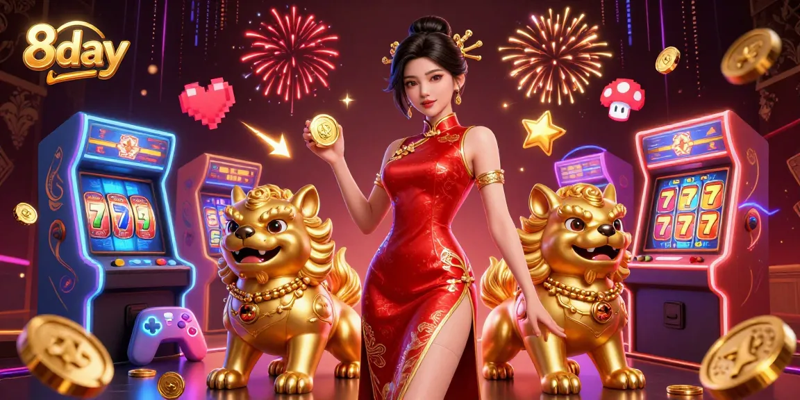 Engage with thrilling games at 8day's vibrant casino, featuring majestic slots and playful guardians.
