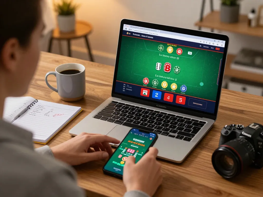 Engaging with alo8 com's live dealer game on a laptop for exciting online gambling.