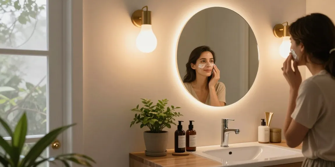Wandleuchten Badezimmer beleuchten einen modernen Waschtisch mit warmem Licht und stilvollem Dekor.