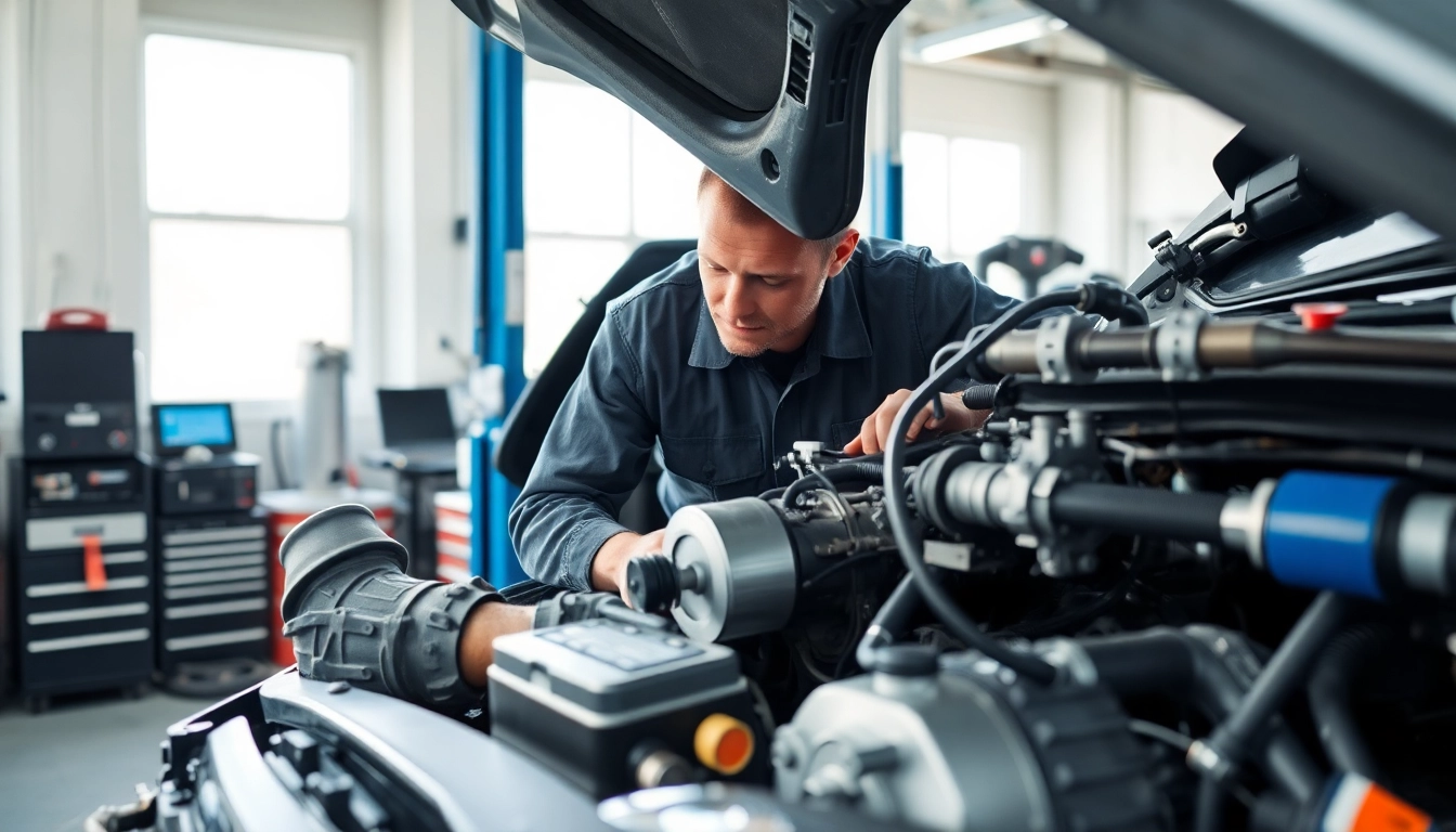 Motorschaden Ankauf: Mechaniker überprüft beschädigten Motor in heller Werkstatt.