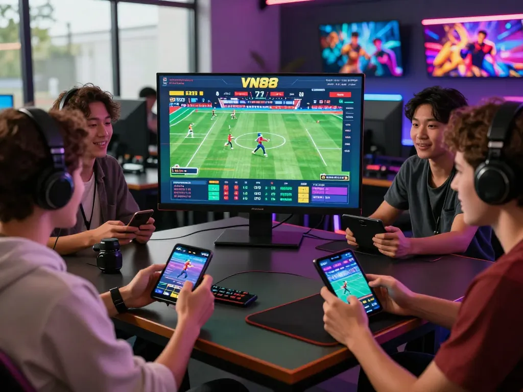 Exciting scene of players engaging with the VN88 online betting platform, showcasing a vibrant gaming atmosphere.