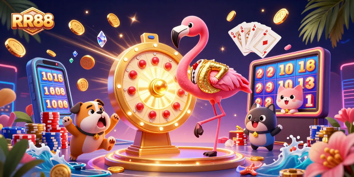 Engage with RR88 in an exciting illustration showcasing vibrant casino game dynamics and energy.