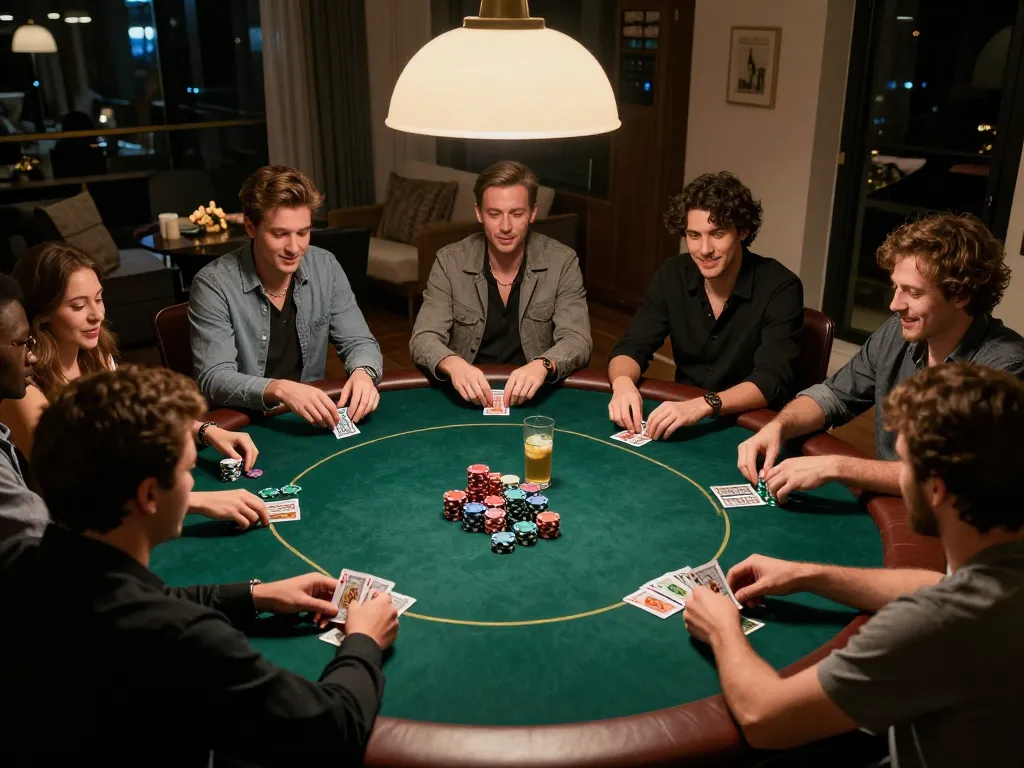 Players engage in thrilling poker action during a home casino night with sunwin strategy tactics