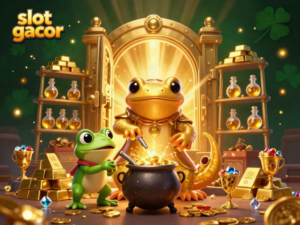 Experience slot gacor success with a dynamic scene of an alchemist transmuting gold amid a treasure-filled laboratory.