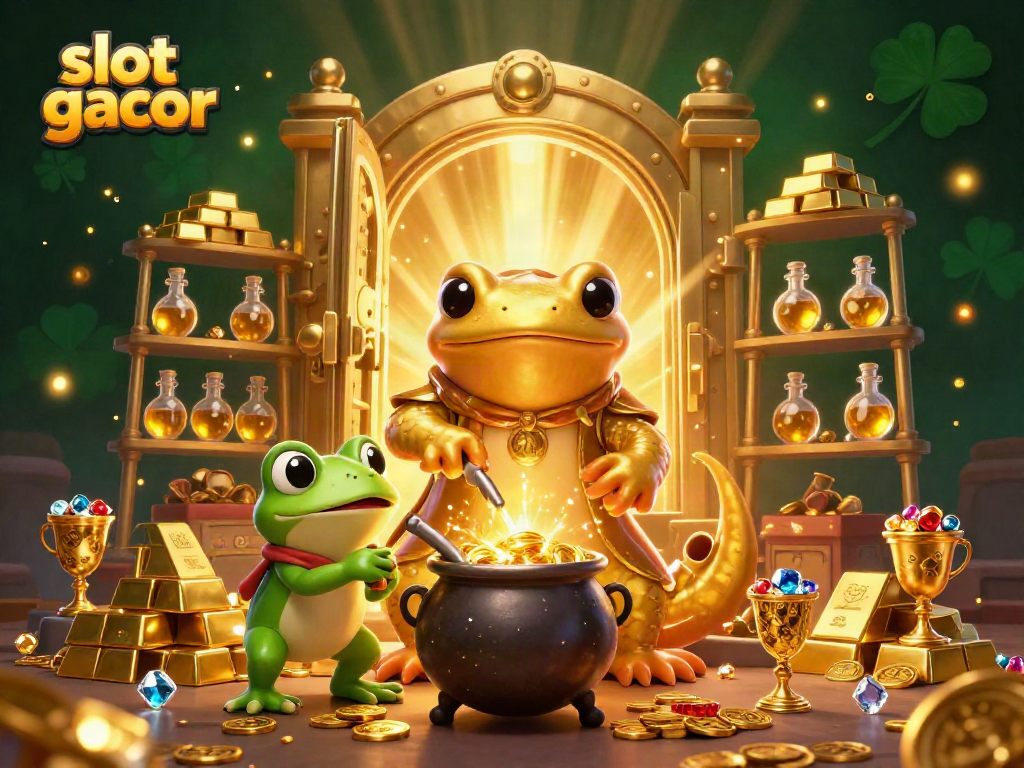 Experience slot gacor success with a dynamic scene of an alchemist transmuting gold amid a treasure-filled laboratory.