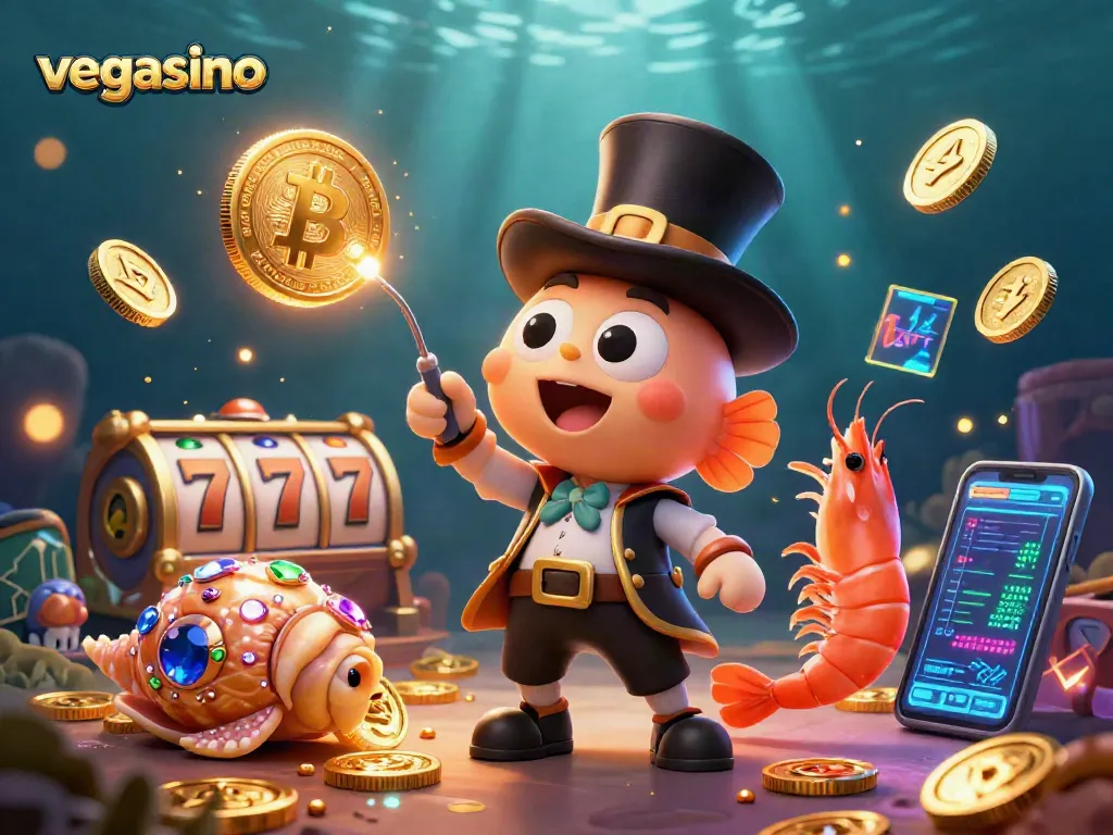 Experience exciting casino action with vegasino's vibrant 3D illustration featuring characters and gold coins.
