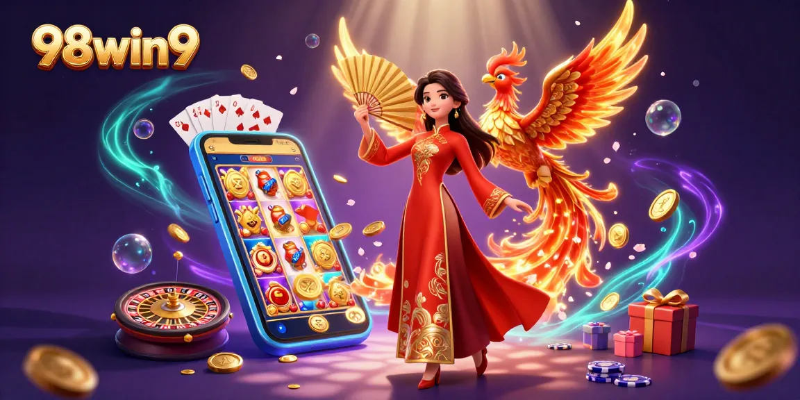 Engage in thrilling gameplay at 98win9 with vibrant slot machines, stunning characters, and lively casino activities.