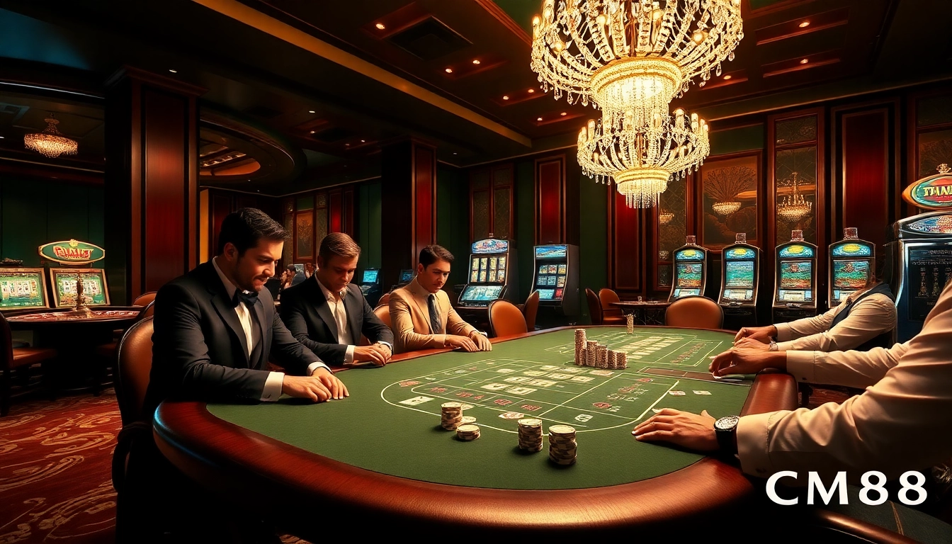 Experience the thrill of high-stakes poker with CM88 chips and players in action.