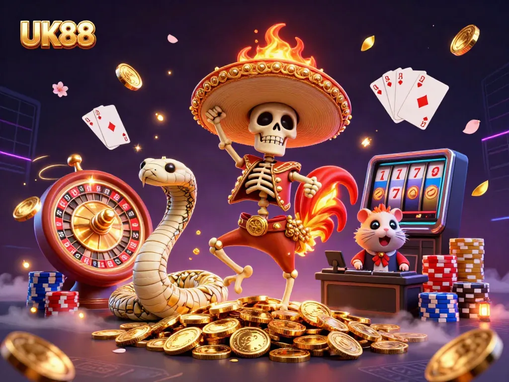 Experience the excitement of UK88 with a vibrant and dynamic casino scene featuring unique characters.