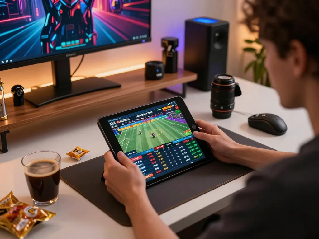 Engaging in online sports betting with mk8th on a tablet, showcasing live events and odds.