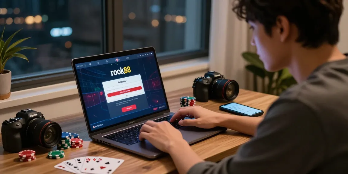 Engaging with the rokok88 login interface in a cozy home gaming setup, showcasing a modern digital gambling environment.