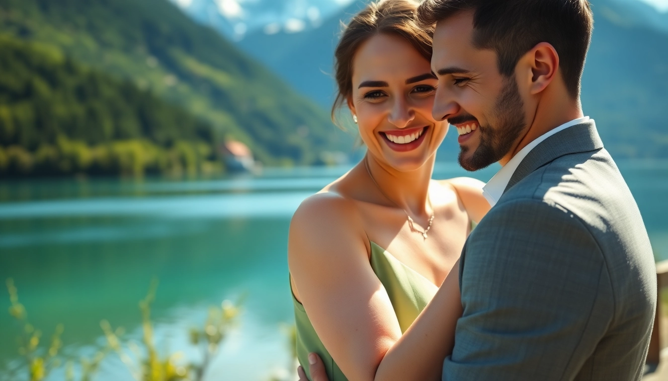 Hochzeitsfotograf Tegernsee fotografiert ein glückliches Paar am malerischen Tegernsee.