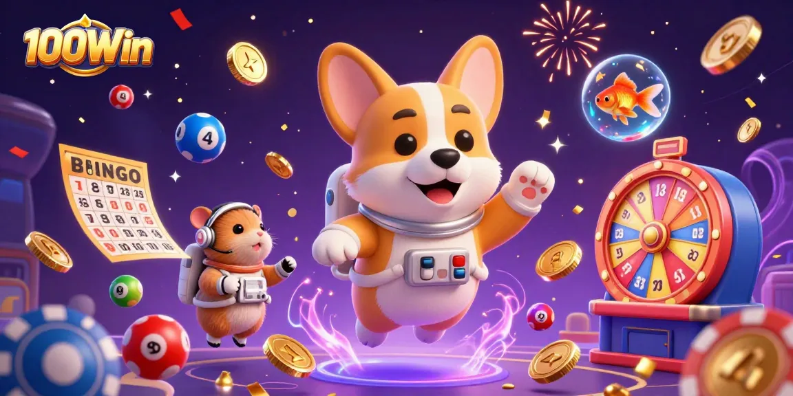 Experience winning thrills at 100Win with vibrant casino elements in a mesmerizing space scene.