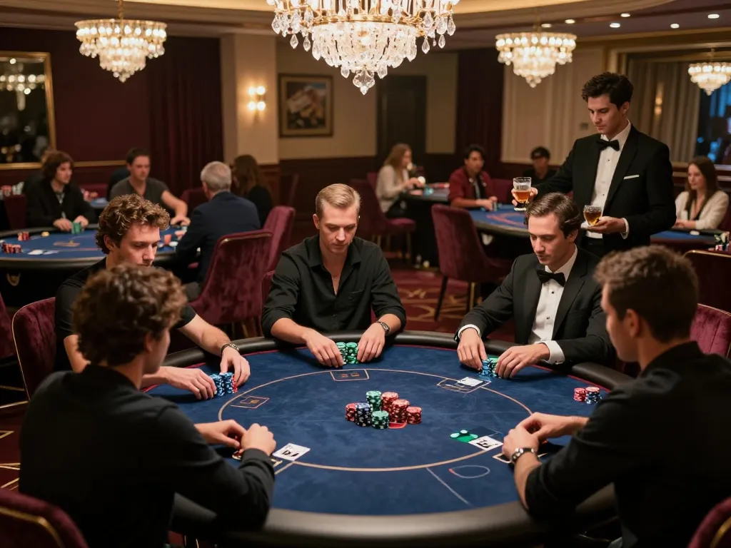 F168 VIP poker game in elegant casino setting showcasing high-stakes atmosphere and strategic gameplay.