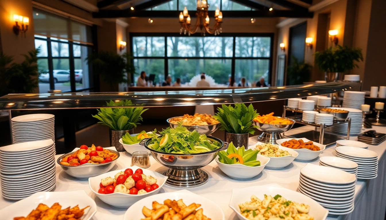 Catering-Buffet mit frischen, saisonalen Speisen und einer warmen Atmosphäre für besondere Anlässe.