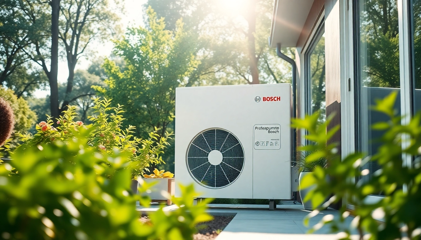 Wärmepumpe bosch in a modern garden setup, showcasing energy efficiency.
